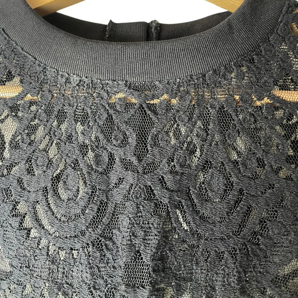 Banana Republic Sheer Black Lace Crewneck Top With‎ Back Buttons S